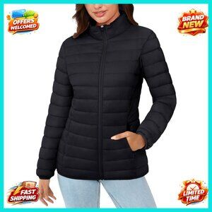 Lightweight Quilted Puffer Jacket Stand Collar Zip Up Winter Coat Chic